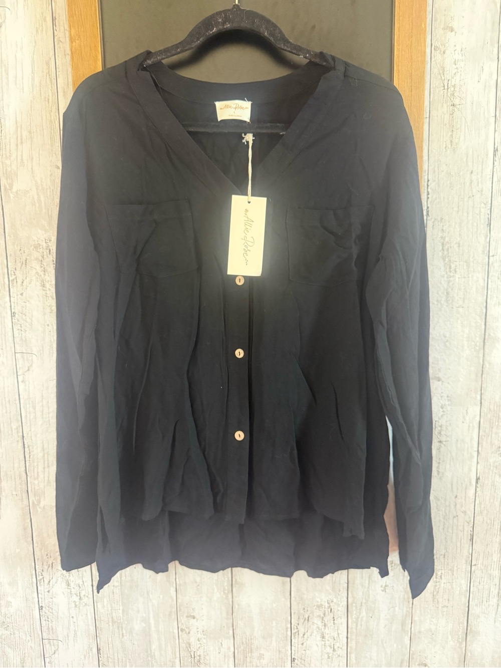 NWT Allie Rose Large Black Button-Up Women's Top blouse